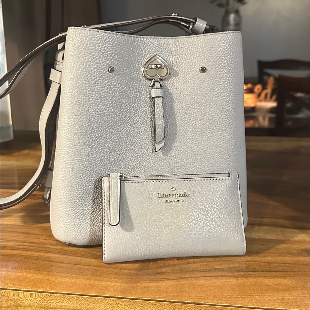Kate Spade Light Blue Bucket Bag and Matching Wallet